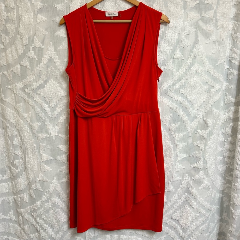 Calvin Klein Red Faux Wrap Surplice Sleeveless Dress - Picture 2 of 10